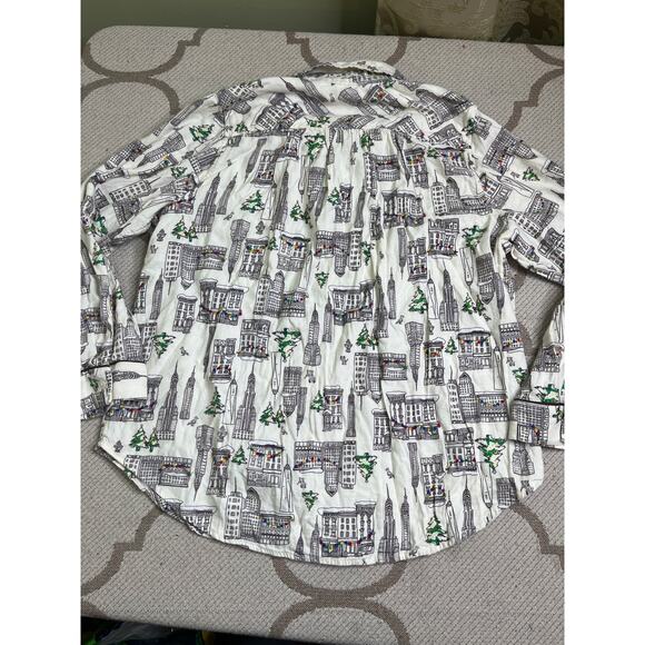 Aerie Holiday City Boyfriend Flannel Pajama Top Button Up Sleepwear, Size Large - Picture 10 of 11